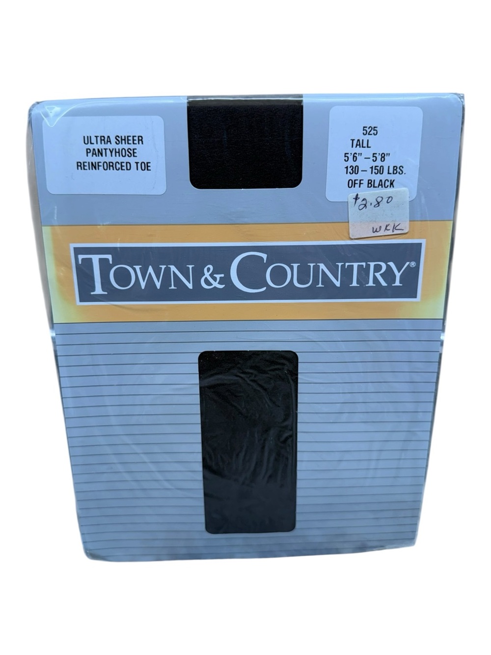Vintage Town & Country Ultra Sheer Pantyhose 100% Nylon Tall Off Black Reinf Toe